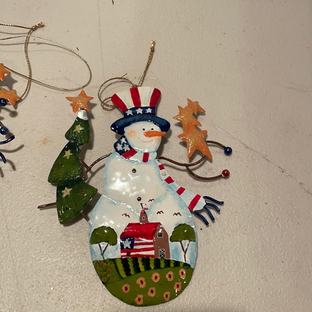 Handcrafted Snowman I ❤️ AMERICA Hanging Ornament Plaque Collectibles
